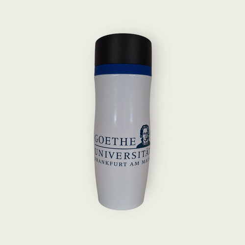 White thermo cup of Goethe University Frankfurt